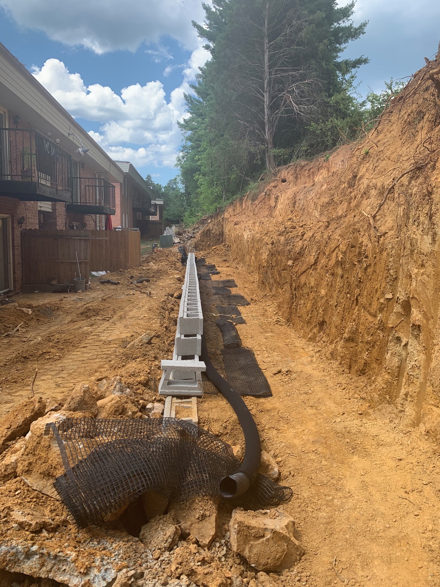 Retaining wall during construction